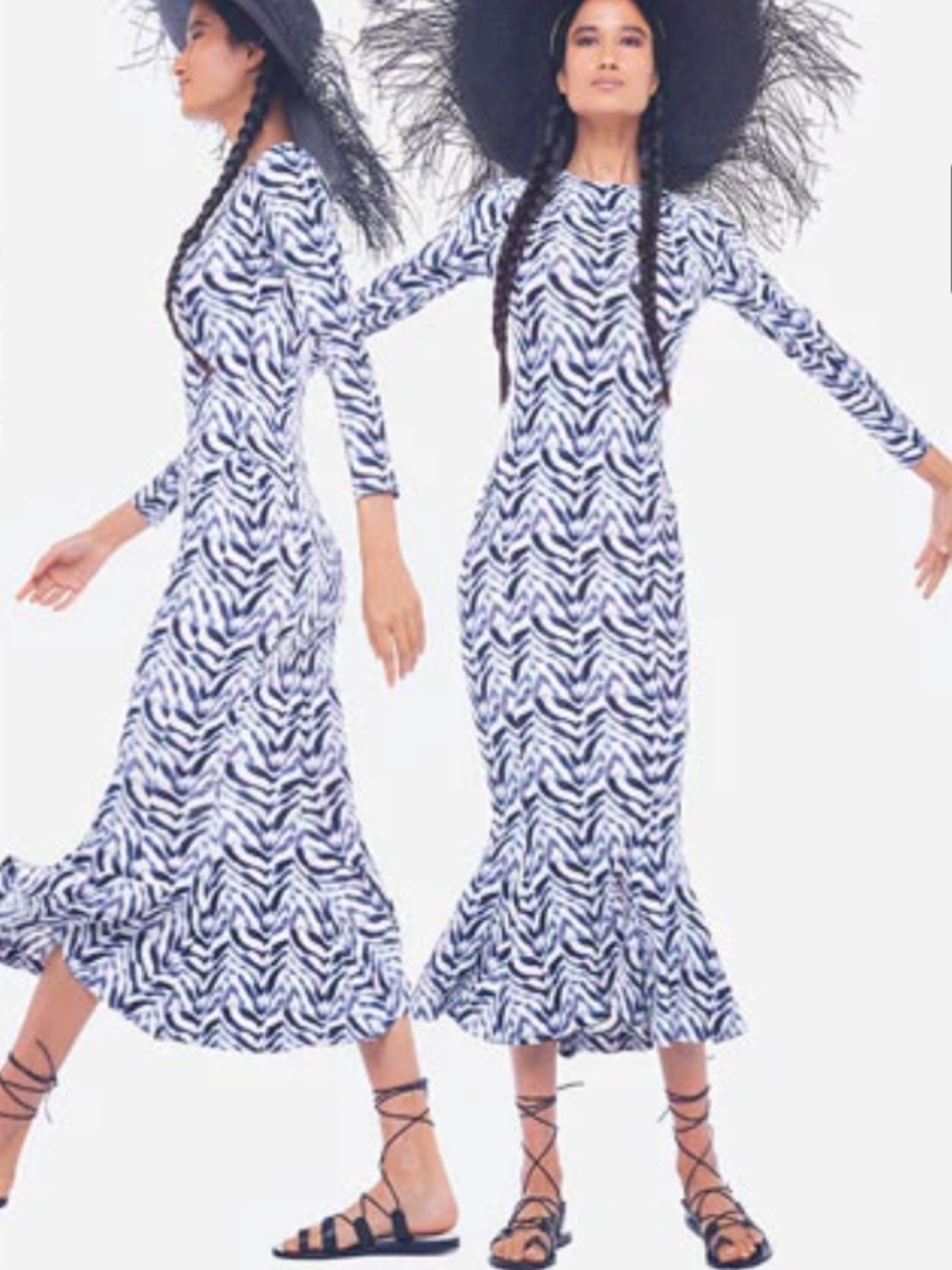 EUC Norma Kamali Grey Blue and White Long Sleeve fishtail dress
Worn once